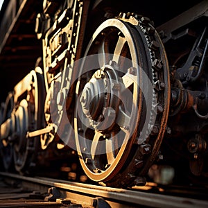 Tracks of History: A Close-Up Detail Shot of Vintage Train Wheels