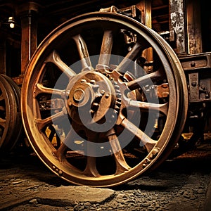 Tracks of History: A Close-Up Detail Shot of Vintage Train Wheels