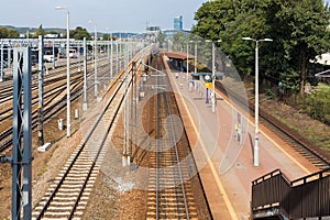 The tracks and the platform of Gdansk Zaspa train station, Poland.