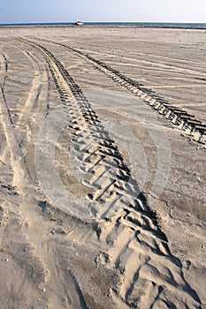 Tracks From Tire On Sand