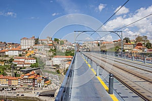 Tracks on top of the Ponte Luis I in Porto