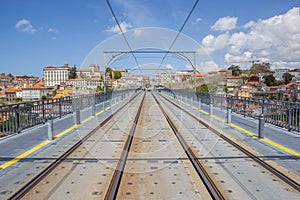 Tracks on top of the Ponte Luis I in Porto