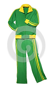 tracksuit green and yellow flat lay isolated on white background photo