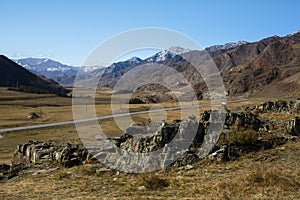 Tract Kalbak-Tash and Chuya Highway in Altai mountains, Russia. nature.