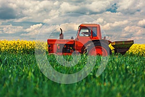 Tractor in the agricultural fields