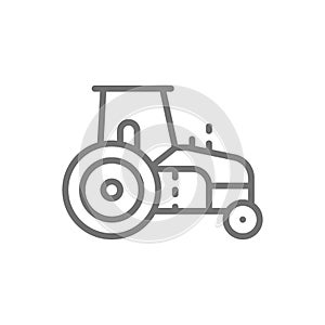 Tractor, agrimotor, heavy agricultural machinery line icon.