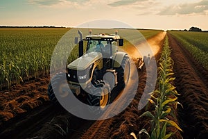 A tractor on a bountiful crop field, highlighting the essential role of agricultural machinery