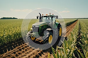 A tractor on a bountiful crop field, highlighting the essential role of agricultural machinery