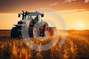 A tractor on a bountiful crop field, highlighting the essential role of agricultural machinery