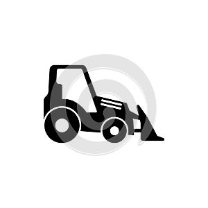 Tractor with Bucket, Bulldozer Flat Vector Icon