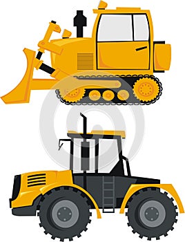 Tractor and a bulldozer