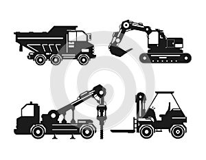 Tractor collection isolated vector Silhouette