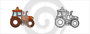 Tractor coloring page for kids. Tractor side view