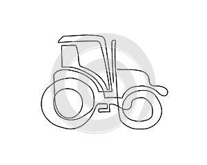 Tractor continuous line drawing. One line art of agricultural machinery