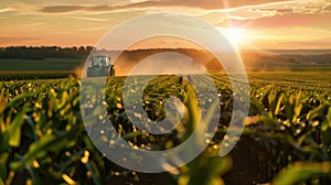 The Tractor in Cornfield Sunset.AI generated image