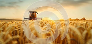A tractor is driving through a field of wheat by AI generated image