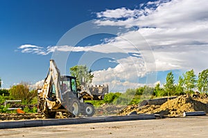 Tractor excavation work, construction speed road