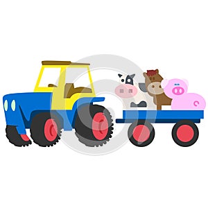 Tractor with farm animals EPS vector file