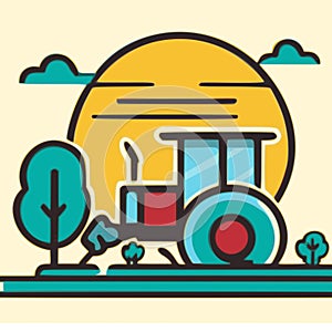 Tractor farm sun vector graphic
