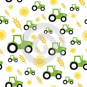 Tractor farming seamless pattern vector