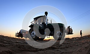 The tractor in farmland farming