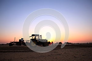 The tractor in farmland farming