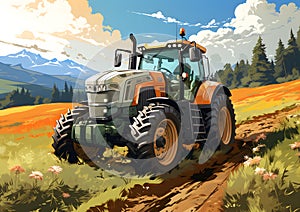 Tractor in the Field: Agricultural Background. (AI Generated)