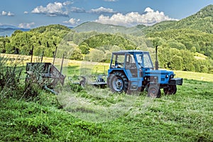 Tractor in the field, Kordiky, Kremnica hills, Slovakia
