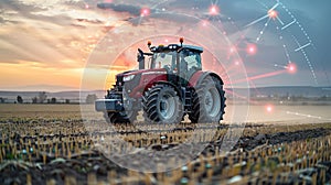 Tractor on the field, Tractors cultivate the soil in rural areas. The concept of technological agriculture