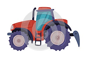 Tractor, Field Work Heavy Agricultural Machinery Cartoon Vector Illustration