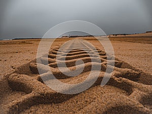 Tractor footprint on a beach