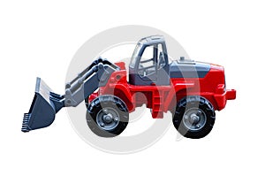 tractor, front loader isolated on white background, children's toy