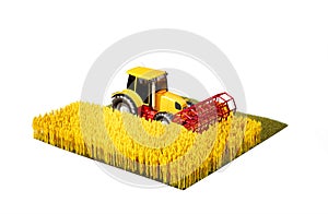 Tractor harvester harvesting wheat