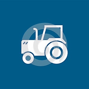 Tractor Icon On Blue Background. Blue Flat Style Vector Illustration