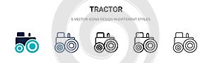 Tractor icon in filled, thin line, outline and stroke style. Vector illustration of two colored and black tractor vector icons