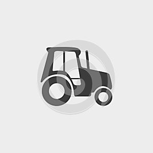 Tractor icon in a flat design in black color. Vector illustration eps10