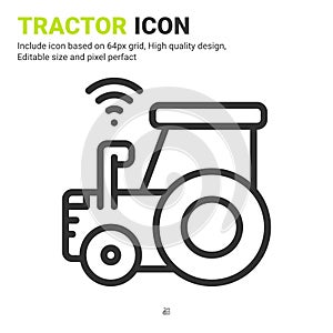 Tractor icon vector with outline style isolated on white background. Vector illustration machine sign symbol icon concept for