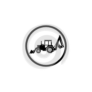 Tractor icon on white background in black circle