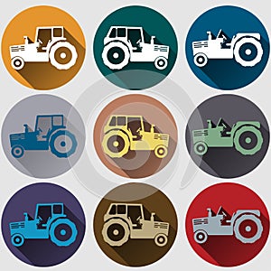 Tractor icons flat design