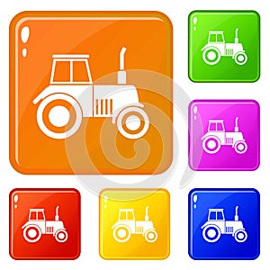 Tractor icons set vector color