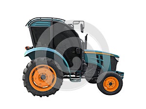 Tractor isolated on a white background. Green modern tractor. Industrial street tractor for road works with a bucket isolated