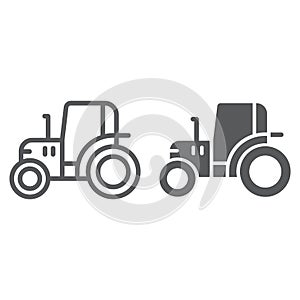 Tractor line and glyph icon, farm and agriculture, vehicle sign, vector graphics, a linear pattern on a white background