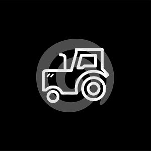 Tractor Line Icon On Black Background. Black Flat Style Vector Illustration