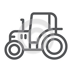 Tractor line icon, farm and agriculture, vehicle sign, vector graphics, a linear pattern on a white background.