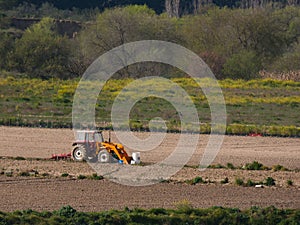 tractor, machine, work, field, countryside, green, colors, sprin
