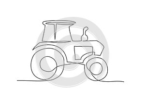 Tractor One line drawing on white background