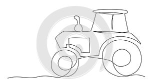 Tractor One line drawing on white background