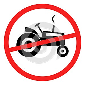 Tractor passage prohibited icon. Tractor vehicles are not allowed to pass