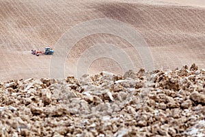 Tractor with a plow or cultivator