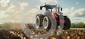 Tractor Plowing Field of Crops